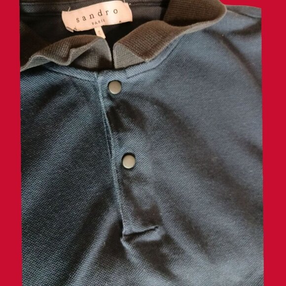 Sandro Paris  Polo Shirt Short Sleeve Navy Blue/ Black Medium - Picture 7 of 15